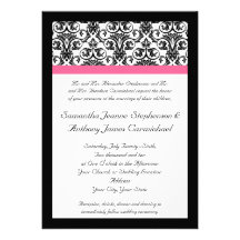 Victorian Fuchsia Pink and White Damask Personalised Announcements