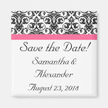 Victorian Fuchsia Pink and White Damask Fridge Magnet
