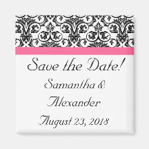 Victorian Fuchsia Pink and White Damask Fridge Magnet