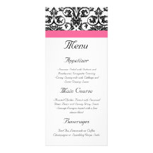 Victorian Fuchsia Pink and White Damask Menu Rack Card Template