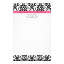 Victorian Fuchsia Pink and White Damask Stationery Design