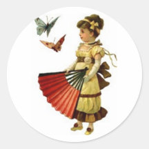 victorian girl holding fan sticker