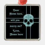 Victorian goth damask skull marriage proposal christmas tree ornament
