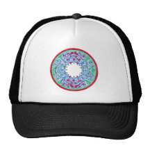 Victorian graphic circle red and blue trucker hats