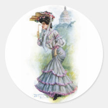 Victorian Lady in Lavender Dress Round Stickers