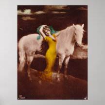 Victorian Romantic Girl with White Stallion Horse Posters