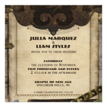 Victorian Steampunk Leather Wedding Invitation