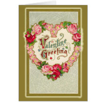 Victorian Valentine with Heart Shaped Wreath Greeting Card