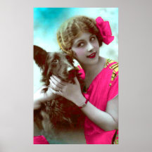 Victorian Woman with Dog Poster