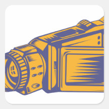 Video Camera Recorder Woodcut Square Sticker