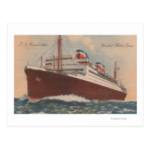 View of the S.S. Manhattan Cunard Cruise Ship Post Card