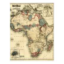 Viintage 1874 Map of Africa  Antique African Print Postcard