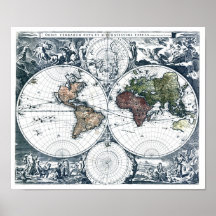 Vintage 1658 Nicolao Visscher World Map Print