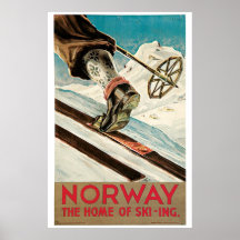 Vintage 1930s Norway ski travel ad Posters