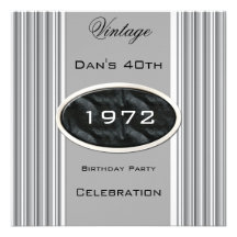 Vintage 40th Birthday Party Silver Metal Black Custom Invitations