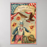 Vintage 4th of July Greetings, Uncle Sam Fireworks Posters