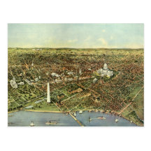Vintage Aerial Antique City Map of Washington DC Post Cards
