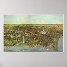 Vintage Aerial Antique City Map of Washington DC Poster