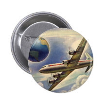 Vintage Aeroplane Flying Around the World in Cloud Pinback Buttons