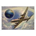 Vintage Aeroplane Flying Around the World in Cloud Greeting Cards