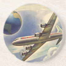 Vintage Aeroplane Flying Around the World in Cloud Drink Coasters