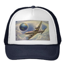Vintage Aeroplane Flying Around the World in Cloud Mesh Hat