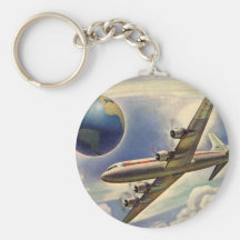 Vintage Aeroplane Flying Around the World in Cloud Keychains