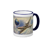 Vintage Aeroplane Flying Around the World in Cloud Mugs