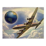 Vintage Aeroplane Flying Around the World in Cloud Postcards