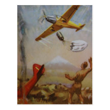 Vintage Aircraft with Parachute Postcard