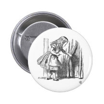 Vintage Alice in Wonderland looking for the door Button