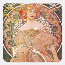 Vintage Alphonse Maria Mucha Art Square Stickers