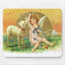 Vintage Angel Cherub with Lamb Mousepad