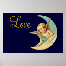 Vintage Angel in Moon Poster