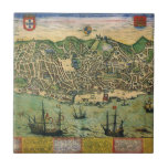 Vintage Antique Map; Town Plan of Lisbon, 1598 Ceramic Tiles