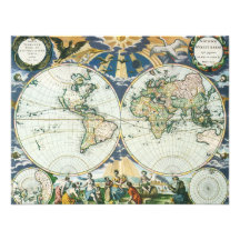 Vintage Antique Old World Map by Pieter Goos, 1666 Personalized Announcements