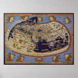 Vintage Antique Ptolemaic World Map, 1482 Poster