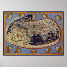 Vintage Antique Ptolemaic World Map, 1482 Poster