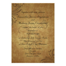Vintage Antique Teastain Swirl Wedding Custom Invitations