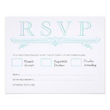 Vintage Aqua Turquoise Wedding RSVP Cards Personalized Invitations