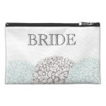 Vintage Aqua Zinnia Flowers Bride's Make Up Bag Travel Accessory Bags
