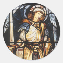 Vintage Archangel, Saint Michael by Burne Jones Round Stickers