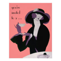 Vintage Art Deco Afternoon Tea Party Bridal Shower Announcement