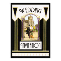 Vintage Art Deco Formal Wedding Couple Custom Announcement