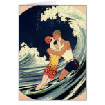 Vintage Art Deco Love Romantic Kiss Beach Wave Cards