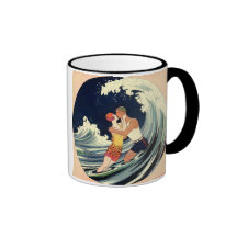 Vintage Art Deco Love Romantic Kiss Beach Wave Mug