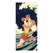 Vintage Art Deco Love Romantic Kiss Beach Wave Customized Rack Card