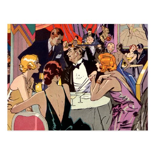 Vintage Art Deco Nightclub Cocktail Party Postcard