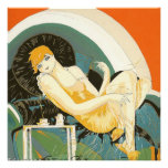 Vintage Art Deco Woman Reclining on Couch, Chompre Custom Announcement
