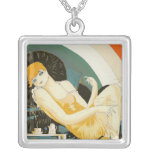 Vintage Art Deco Woman Reclining on Couch, Chompre Necklace